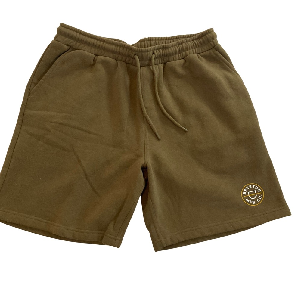 Brixton Mens M Medium Olive Green Sweat Shorts Logo Casual‎ Comfy